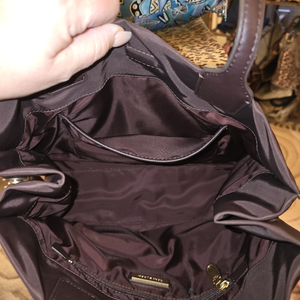 Tory Burch Dark Brown Nylon and Leather Logo Tote - Picture 5 of 10